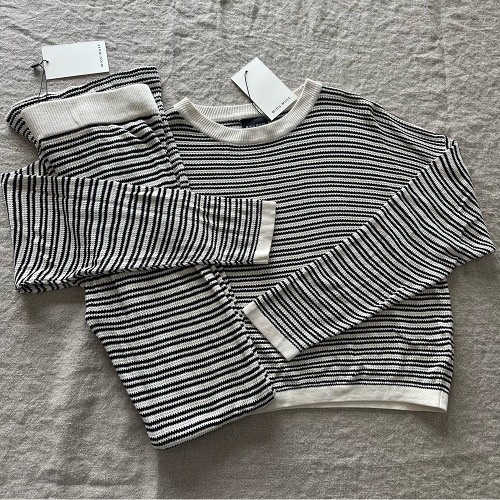 Striped Black & White Knit Pajama Set - Women's Sleepwear